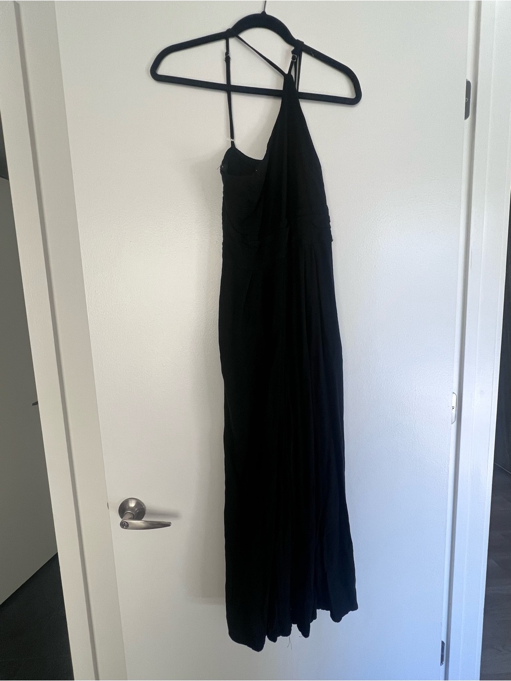 One-Shoulder Black Linen Women’s Maxi Romper